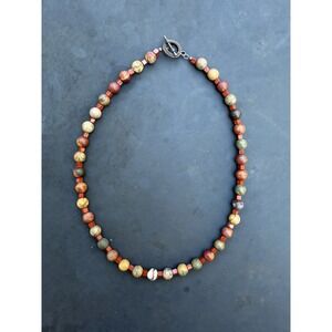 Handmade Beaded Gemstone Necklace Toggle Clasp 19" Earthy Unique Fairy Grunge‎